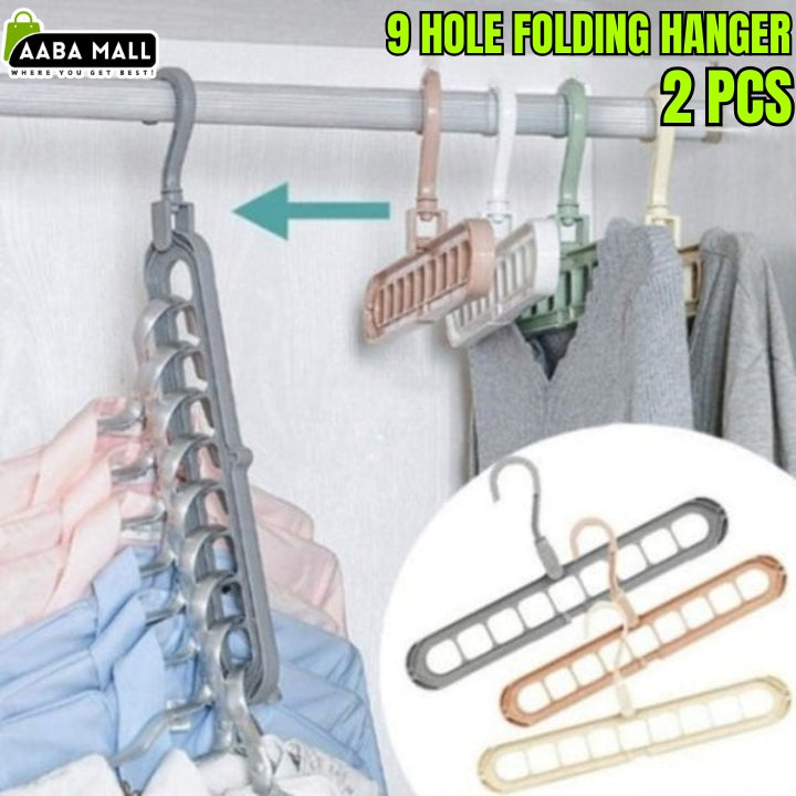 9-hole folding hanger with two additional hangers on a white background, labeled 'AABA MALL'.