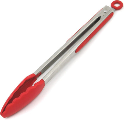 9.5" Stainless Steel Cooking Tong Chimta | Heat-Resistant Metal Tongs with Non-Slip Rubber Grips - AABA MALL