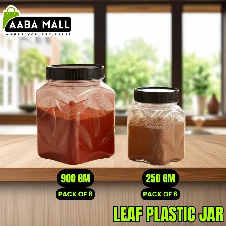 18 Leaf Plastic Jar Set – Premium Airtight Food Storage Containers | 6 Jars (900GM), 6 Jars (500GM), 6 Jars (250GM)