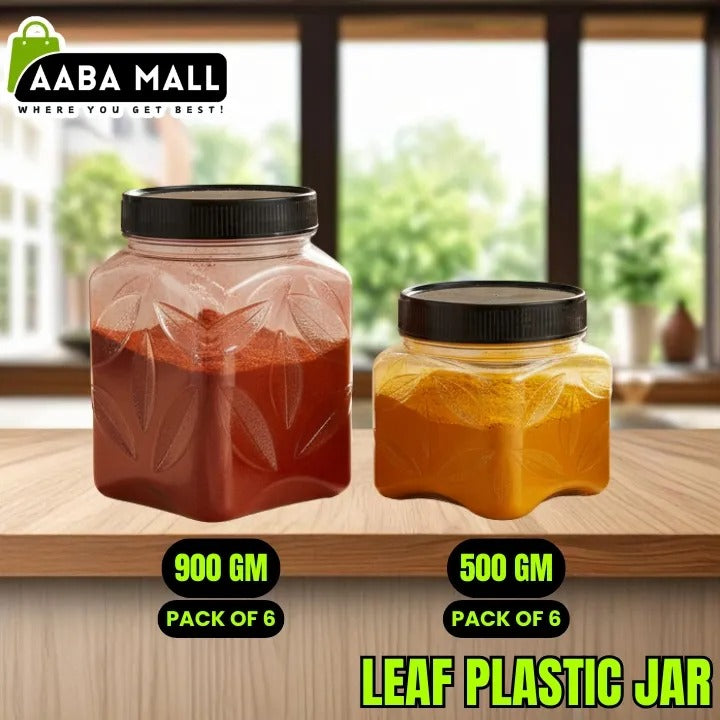 18 Leaf Plastic Jar Set – Premium Airtight Food Storage Containers | 6 Jars (900GM), 6 Jars (500GM), 6 Jars (250GM)