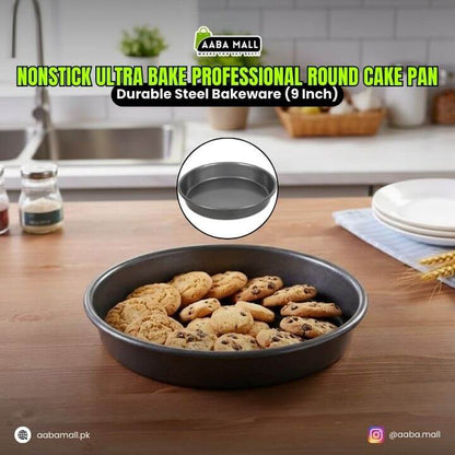 Nonstick Ultra Bake Professional Round Cake Pan (9 Inch) – durable steel bakeware for baking cakes, cookies, brownies, pizza aur desserts. High-quality non-stick cake mould, easy release aur easy cleaning. Ghar ki baking, home bakers aur professional baking ke liye perfect. Pakistan mein COD available. Order now from AabaMall.pk. Desi keywords: cake pan Pakistan, nonstick baking tray, 9 inch cake mould, baking accessories, bakeware Pakistan, kitchen essentials, online shopping Pakistan, Cash on Delivery (CO