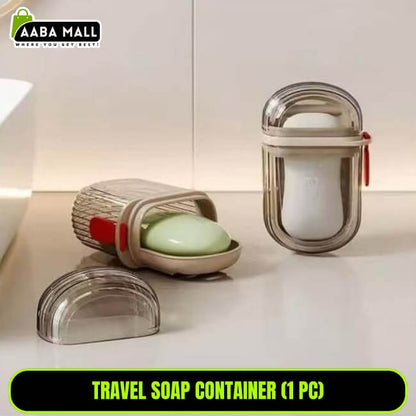 Travel soap container with a bar of soap on a white surface, branded 'AABA MALL'.