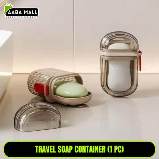 Travel soap container with a bar of soap on a white surface, branded 'AABA MALL'.
