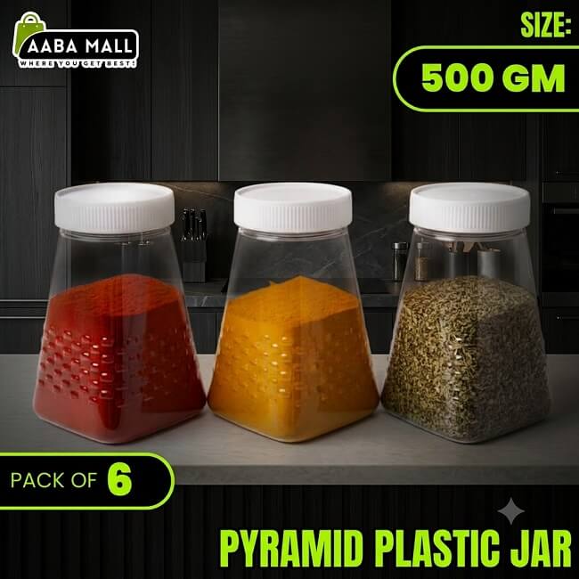 AABA MALL Pyramid 500 GM Plastic Jar With White Cap 1