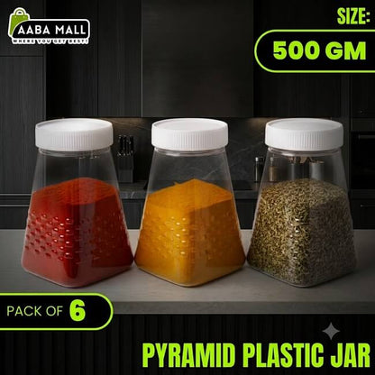AABA MALL Pyramid 500 GM Plastic Jar With White Cap 1