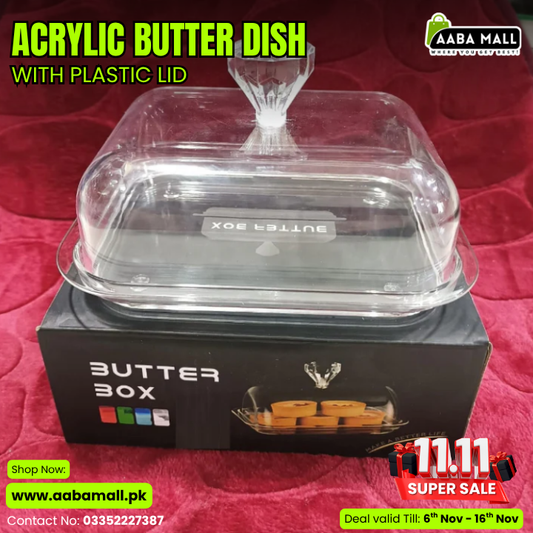 Acrylic butter dish with clear lid and knob