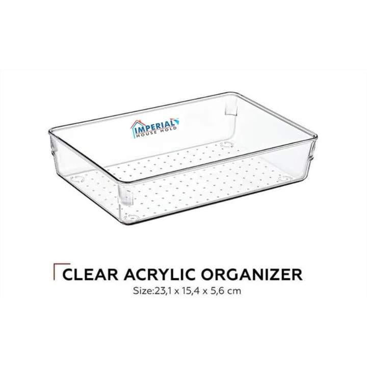 Clear acrylic organizer with Imperial India Fold logo on a white background
