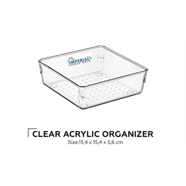 Clear acrylic organizer with Imperial House Hold logo on a white background