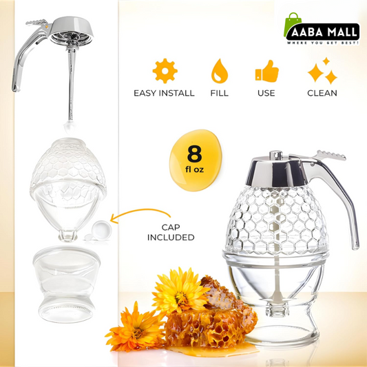 Acrylic Honey Dispenser with Stand – Transparent Honeycomb Jar 200ml | No-Drip Syrup & Honey Server