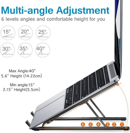 Adjustable Folding Adjustable Aluminum Laptop Stand & Riser – Aluminum Ergonomic Foldable Portable Tablet Holder Desk Stand (With Pouch) for MacBook, Lenovo, Dell, HP
