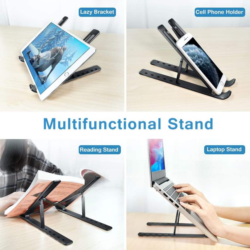 Adjustable Folding Adjustable Aluminum Laptop Stand & Riser – Aluminum Ergonomic Foldable Portable Tablet Holder Desk Stand (With Pouch) for MacBook, Lenovo, Dell, HP