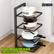 Adjustable 4-Tier Black Stainless Steel Pot Rack ? Space-Saving Kitchen Organizer for Pots & Pans | Multi-Shelved Cookware Storage Stand