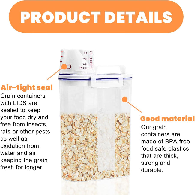 2KG Plastic Airtight Food Storage Container with Measuring Cup DAAL JAR - AABA MALL