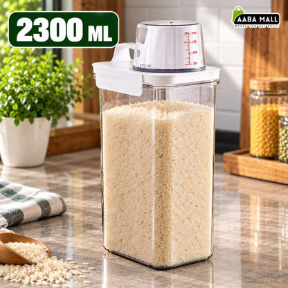 Airtight food storage container with measuring cup and lid clear laundry detergent dispenser washing powder storage box available in 1100ML 1800ML and 2300ML sizes