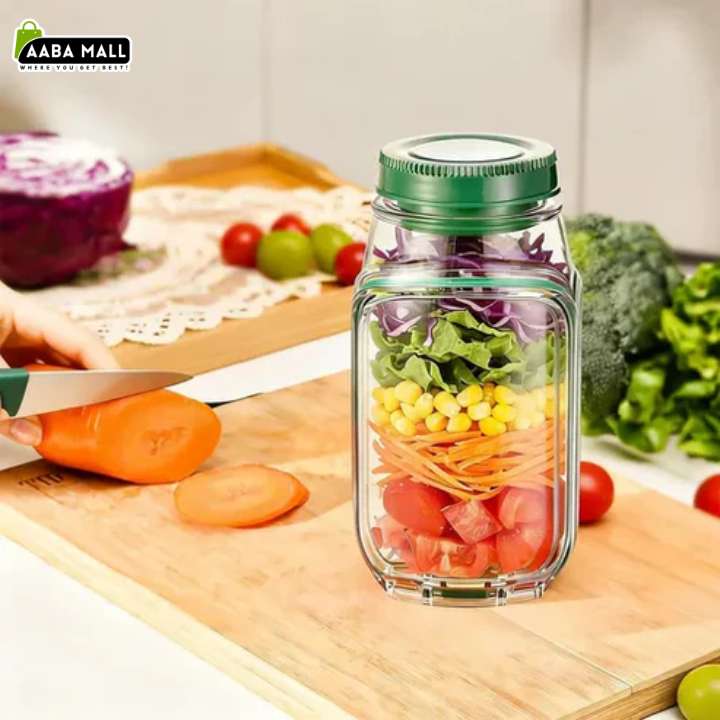 Airtight Mealvora Fresh Jar Salad Container with Sauce Pot Leakproof Meal Prep Food Storage Container for Salads and Healthy Lunches