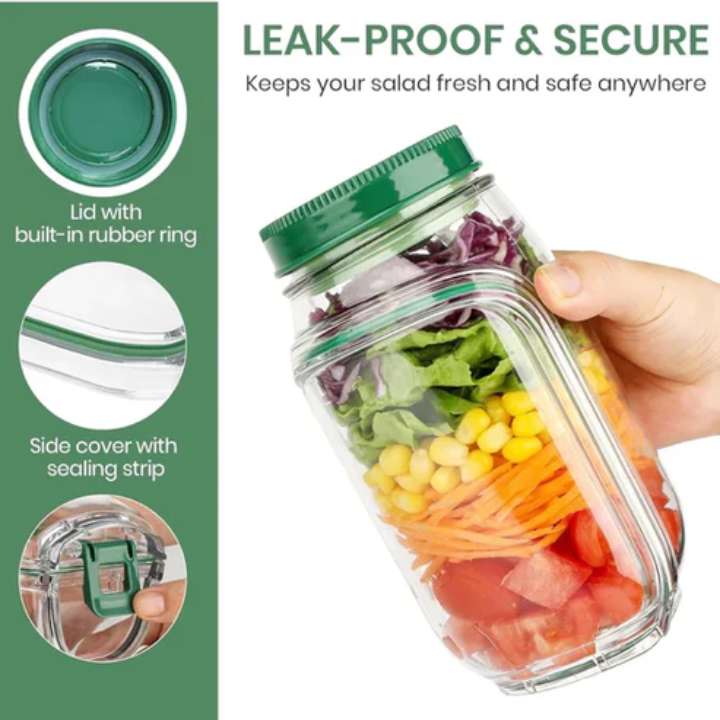 Airtight Mealvora Fresh Jar Salad Container with Sauce Pot Leakproof Meal Prep Food Storage Container for Salads and Healthy Lunches