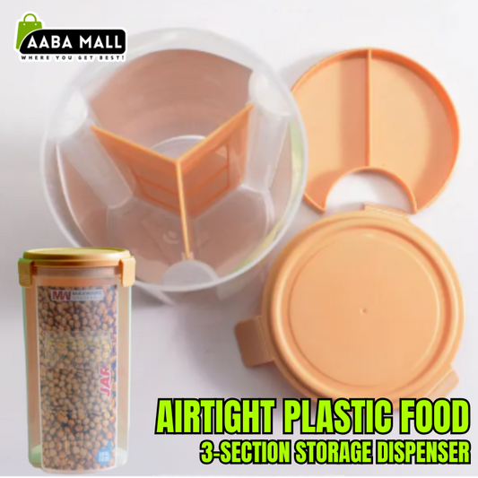 3-Section Grocery Jar – Airtight Plastic Food Storage Dispenser | Lock Container for Cereals, Pulses, Snacks & Kitchen Essentials