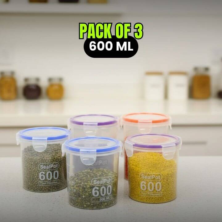 Airtight Food Storage Jar (Pack of 2/3) Multicolor | Lock & Lock Lid | Food Jar for Pulses, Cereal, Dry Fruits & Snacks (1000ML & 600ML)