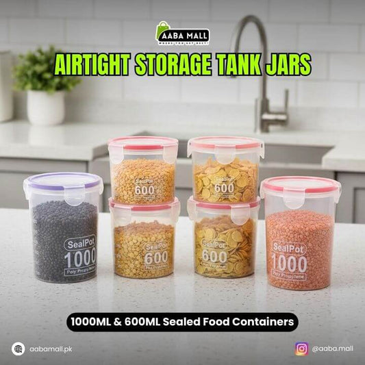 Airtight Food Storage Jar (Pack of 2/3) Multicolor | Lock & Lock Lid | Food Jar for Pulses, Cereal, Dry Fruits & Snacks (1000ML & 600ML)