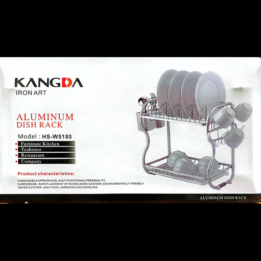 Kangda aluminum dish rack packaging with product details on a white background