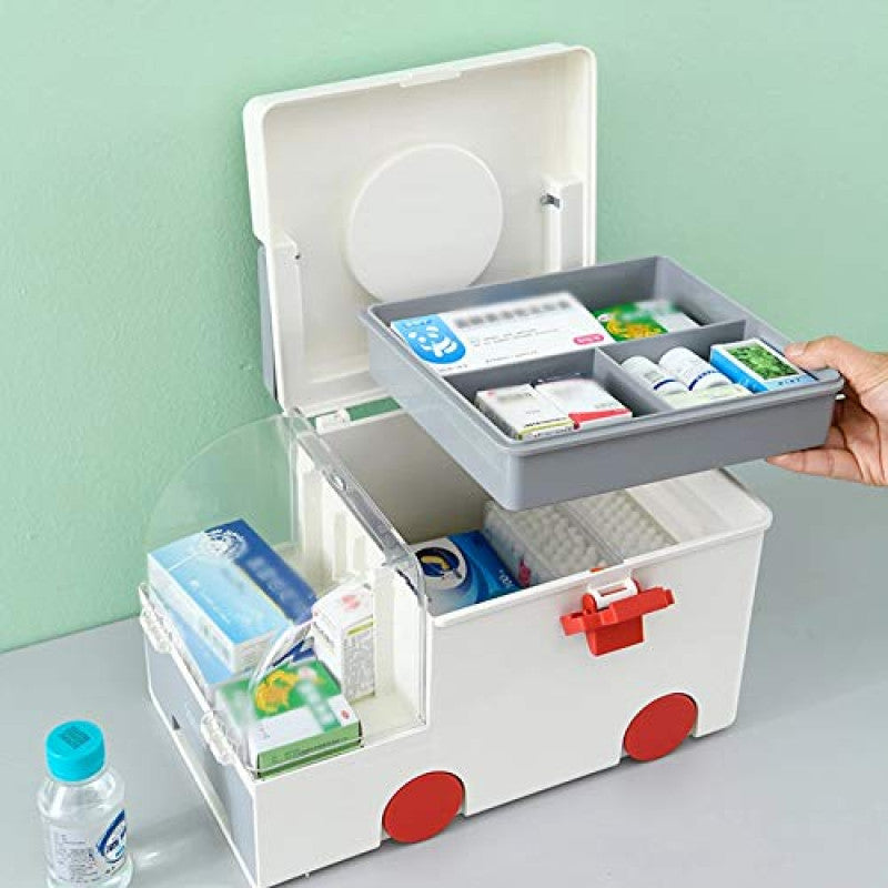 Plastic medical storage container with handle