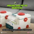 Ambulance Shape First Aid Organizer Box | Plastic Medical Storage Container with Handle & Compartments