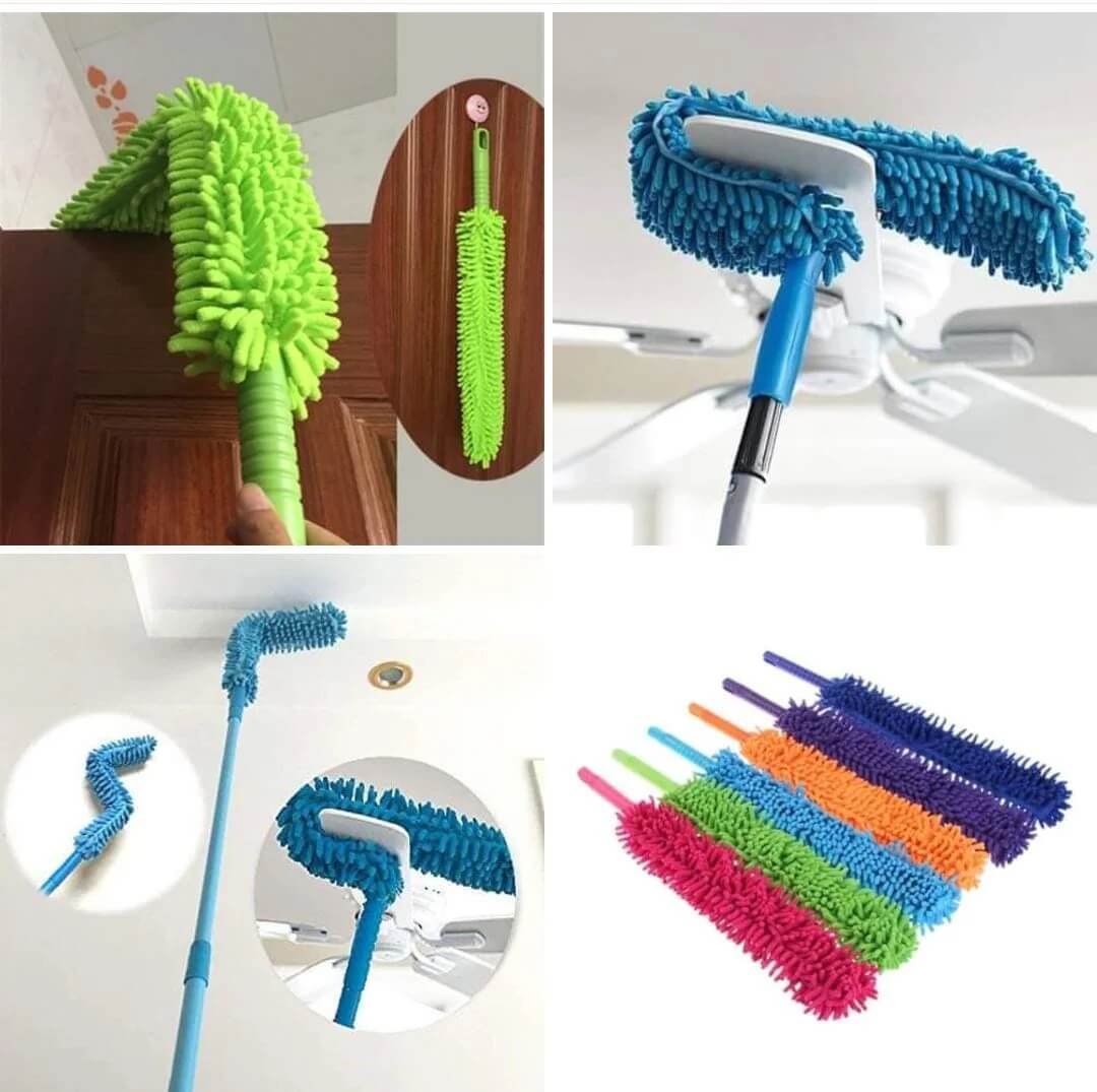 Set of cleaning brushes with different attachments on a white background