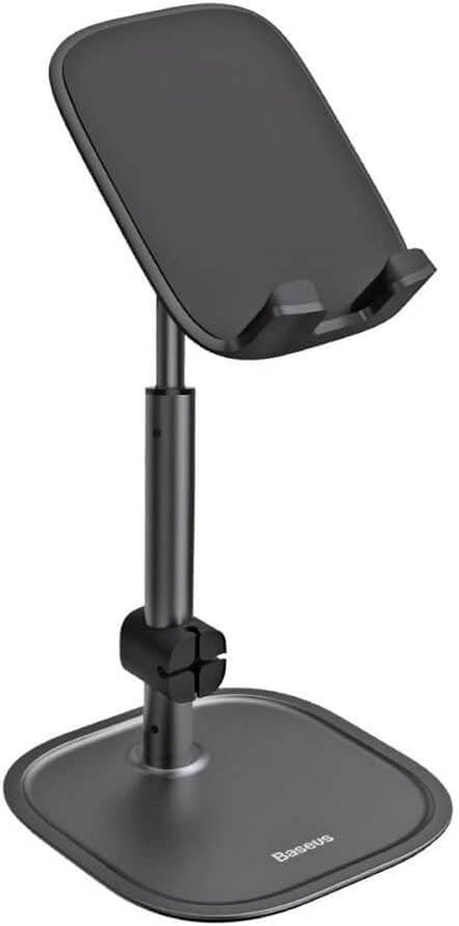 Black adjustable phone stand on a white background