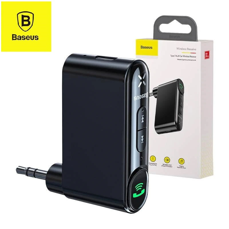 BASEUS QIYIN Type 7 AUX Wireless Bluetooth 5.0 AUDIO RECEIVER Car Kit Hands Free 3.5mm Jack AUX Audio Receiver Adapter - AABA MALL