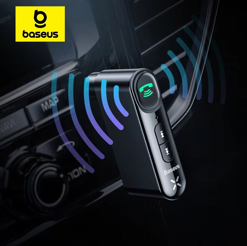 BASEUS QIYIN Type 7 AUX Wireless Bluetooth 5.0 AUDIO RECEIVER Car Kit Hands Free 3.5mm Jack AUX Audio Receiver Adapter - AABA MALL