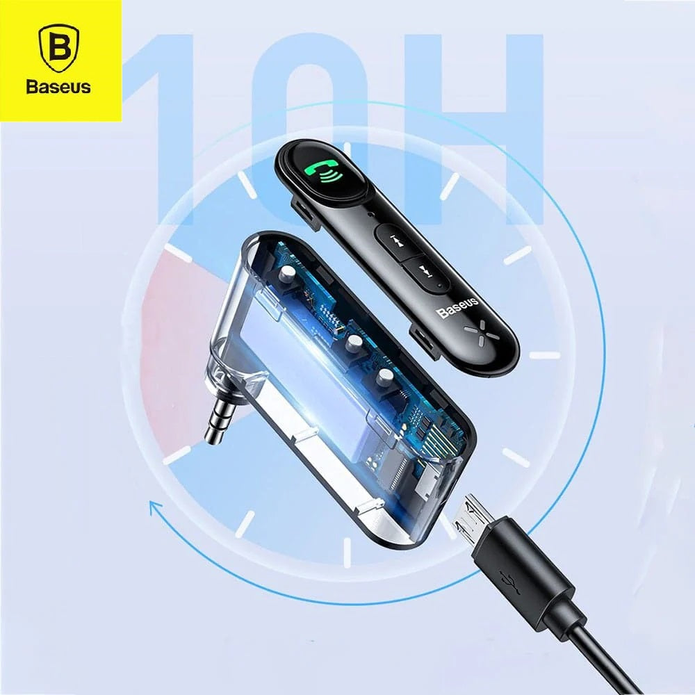 BASEUS QIYIN Type 7 AUX Wireless Bluetooth 5.0 AUDIO RECEIVER Car Kit Hands Free 3.5mm Jack AUX Audio Receiver Adapter - AABA MALL
