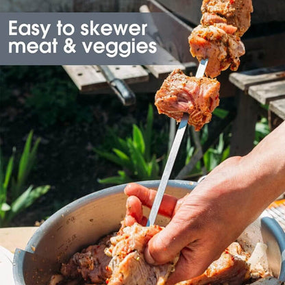 Premium 17-Inch Stainless Steel BBQ Skewers (Pack of 6) - Reusable, Flat Design for Anti-Roll Grilling