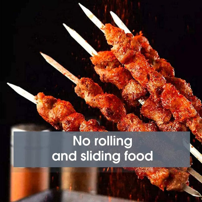 Premium 17-Inch Stainless Steel BBQ Skewers (Pack of 6) - Reusable, Flat Design for Anti-Roll Grilling