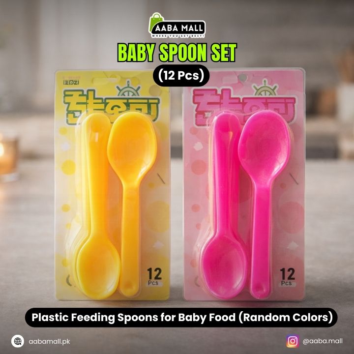 Baby Spoon Set (12 Pcs) – Plastic Feeding Spoons for Baby Food (Random Colors)