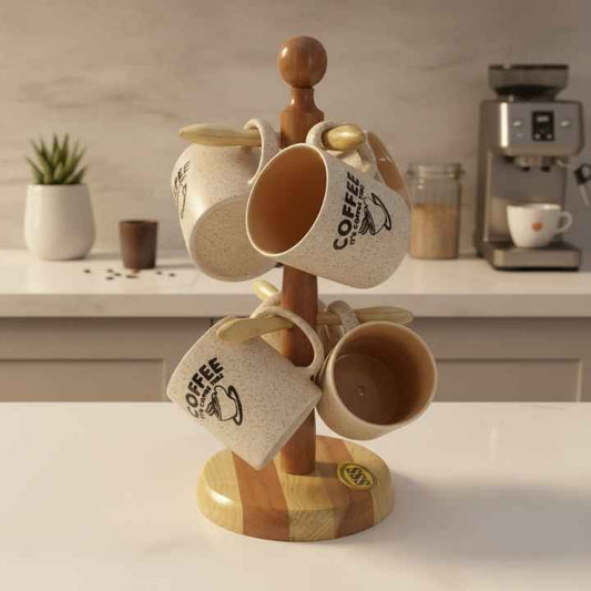 Wood Kitchen Storage Rack – Bamboo Mug Holder Tree Stand & Cup Organizer