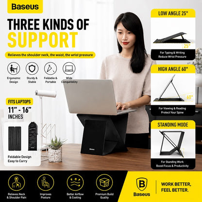Baseus Ultra High Folding Laptop Stand, Adjustable Ergonomic Desk Rise For Laptop 11-16 Inches Black