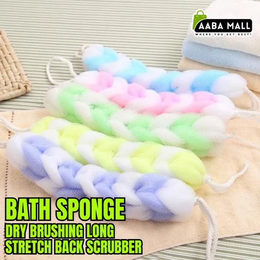 Dry Brushing Long Stretch Bath Sponge Back Scrubber – Body Cleaning Net Pull Brush Strip | Shower & Bathroom Supplies
