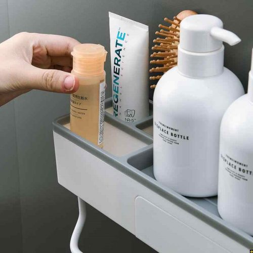 Bathroom Shelf Shower Rack with Drawer | Wall-Mounted Basket Organizer & Towel Rack | No-Drill Installation - AABA MALL
