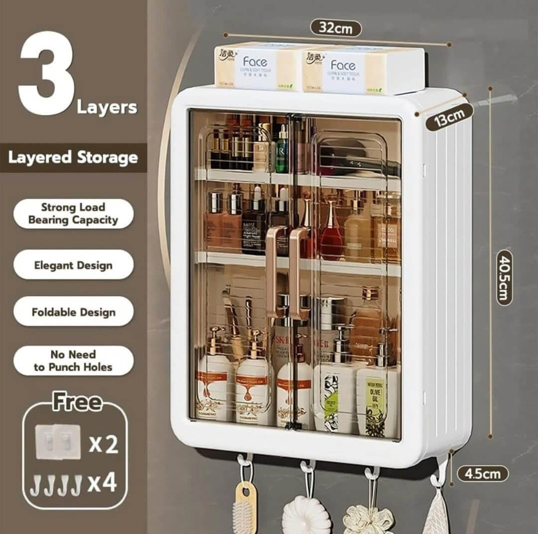 Bathroom Cabinet Punch-Free Wall-Mounted Storage Rack with Magnetic Suction – Durable Organizer for Modern Bathrooms
