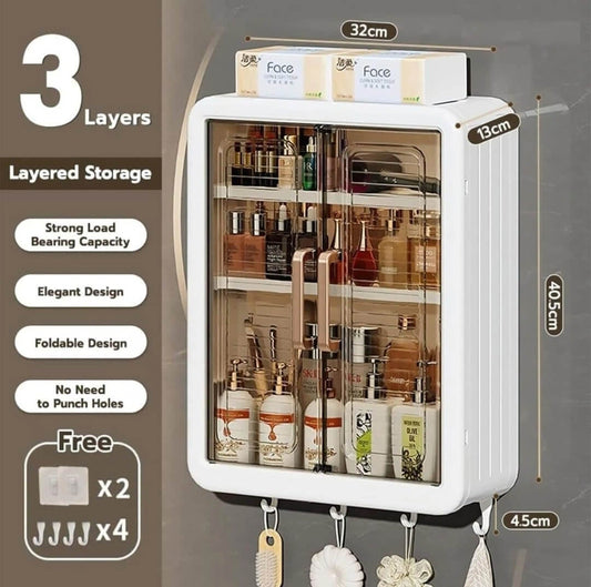 Bathroom Cabinet Punch-Free Wall-Mounted Storage Rack with Magnetic Suction – Durable Organizer for Modern Bathrooms