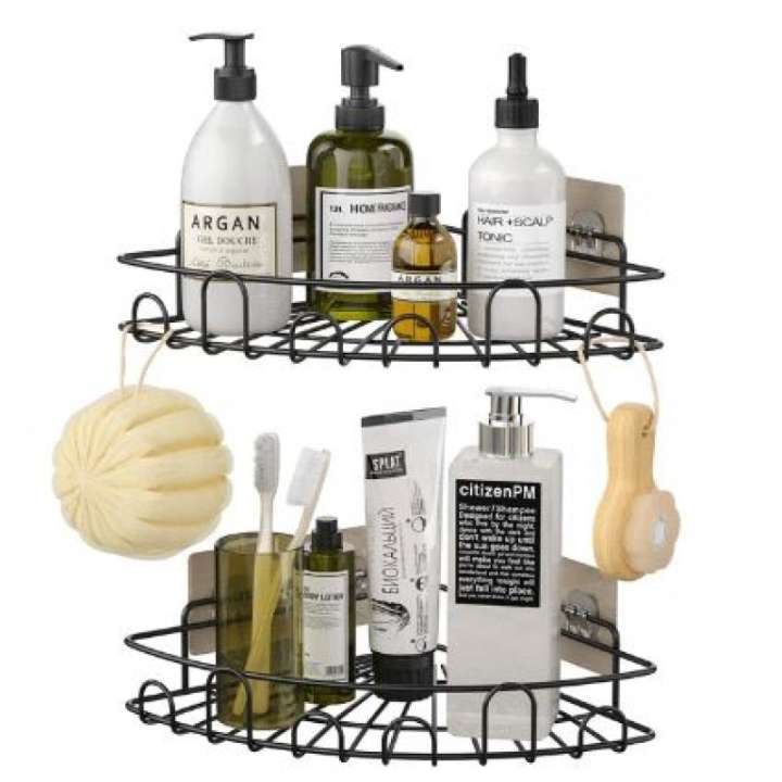 Black wall mounted bathroom corner shelf pack of 2 rustproof shower caddy organizer for shampoo soap and toiletries storage