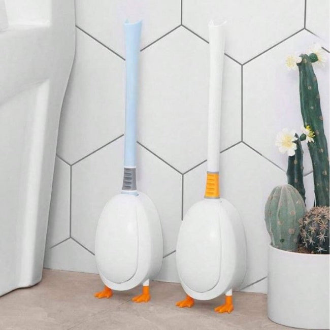 Cute duck shape toilet brush and holder set, decorative bathroom cleaning brush with hygienic plastic storage base
