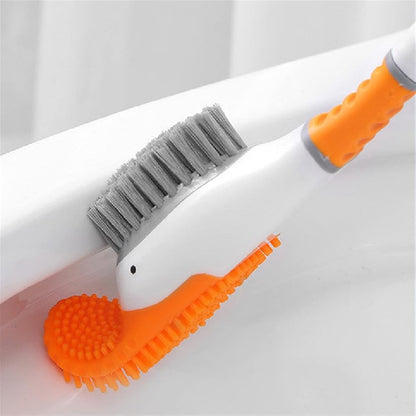 Cute duck shape toilet brush and holder set, decorative bathroom cleaning brush with hygienic plastic storage base