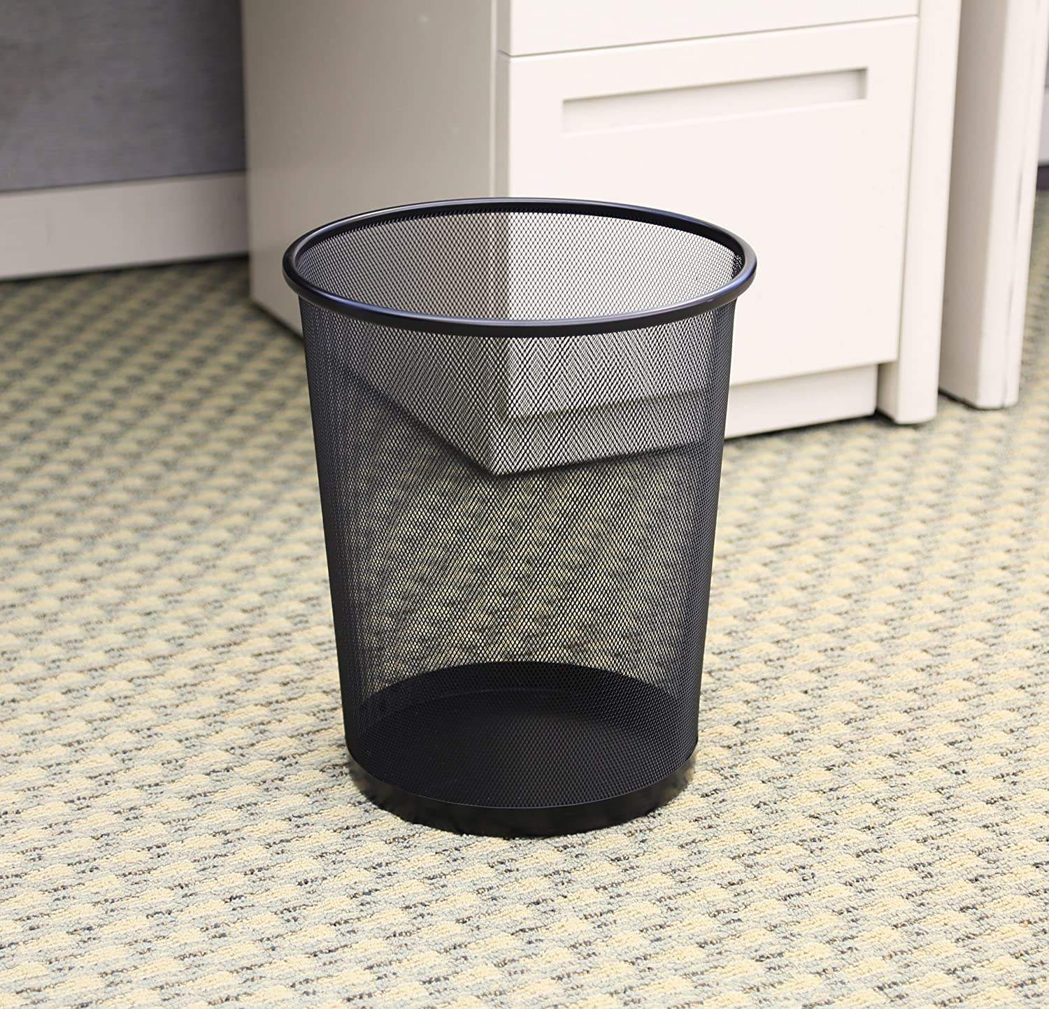 Black metal mesh garbage bin