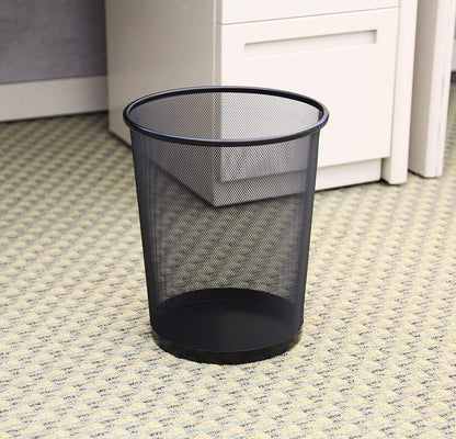 Black metal mesh garbage bin