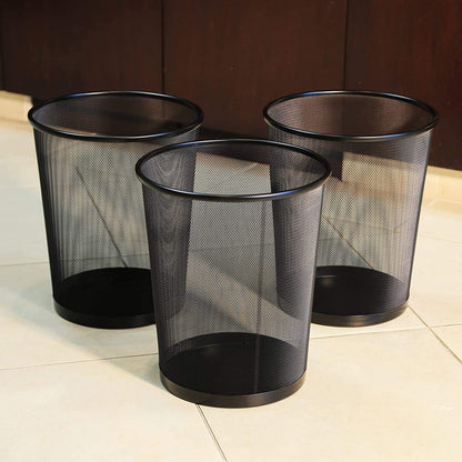 Black metal mesh garbage bin