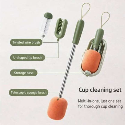 Portable 3-in-1 bottle cleaning brush kit with sponge bottle brush, U-shape cup cleaner, gap cleaning brush and storage case for water bottles and tumblers