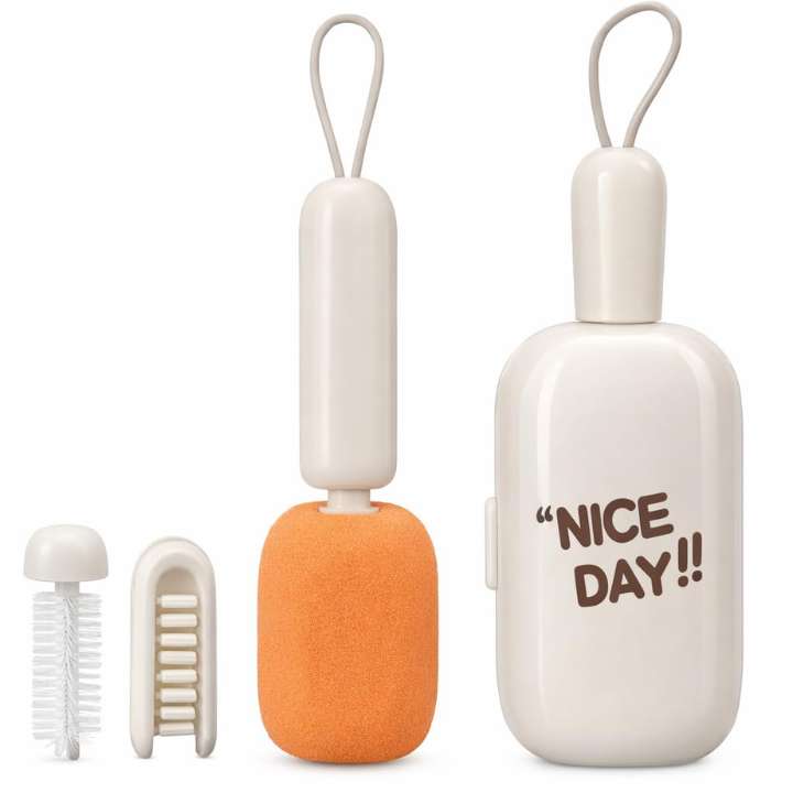 Portable 3-in-1 bottle cleaning brush kit with sponge bottle brush, U-shape cup cleaner, gap cleaning brush and storage case for water bottles and tumblers