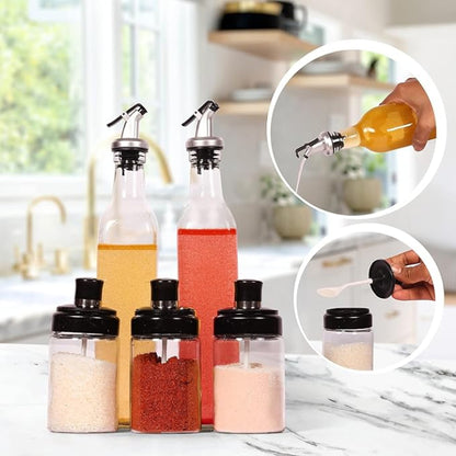 Airtight seasoning box and glass condiment jars for kitchen