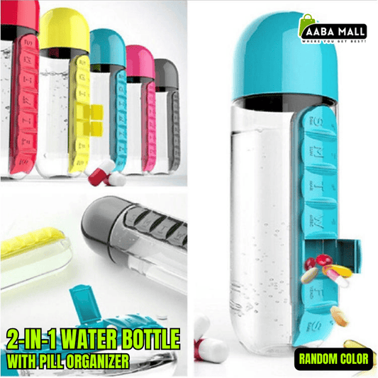 2 in 1 water bottle with pill organizer 600ml